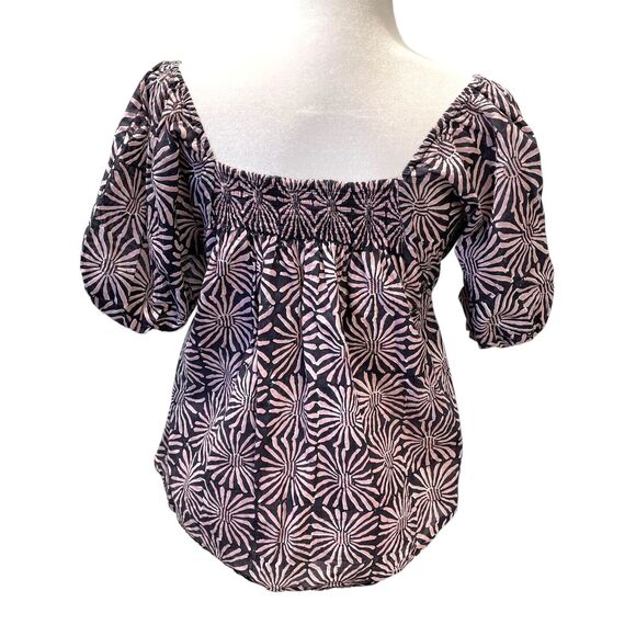 Kerry Cassill Hand Block Printed Tatum Top Peasant Blue Pink Daisy Floral S - Picture 5 of 7